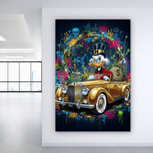 Lade das Bild in den Galerie-Viewer, Leinwandbild Eindrucksvolle Ente in einem Luxusauto Hochformat