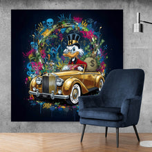 Lade das Bild in den Galerie-Viewer, Spannrahmenbild Eindrucksvolle Ente in einem Luxusauto Quadrat