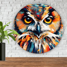 Lade das Bild in den Galerie-Viewer, Aluminiumbild gebürstet Eindrucksvolle Eulen Malerei Kreis
