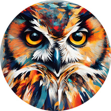 Lade das Bild in den Galerie-Viewer, Aluminiumbild gebürstet Eindrucksvolle Eulen Malerei Kreis