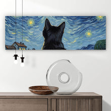 Lade das Bild in den Galerie-Viewer, Aluminiumbild Eindrucksvolle Katze unter Sternenhimmel Panorama