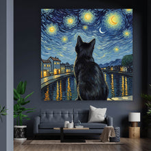 Lade das Bild in den Galerie-Viewer, Acrylglasbild Eindrucksvolle Katze unter Sternenhimmel Quadrat