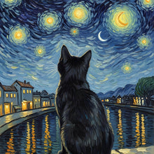 Lade das Bild in den Galerie-Viewer, Poster Eindrucksvolle Katze unter Sternenhimmel Quadrat