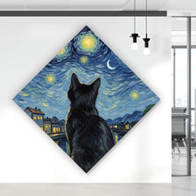 Lade das Bild in den Galerie-Viewer, Aluminiumbild gebürstet Eindrucksvolle Katze unter Sternenhimmel Raute