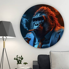 Lade das Bild in den Galerie-Viewer, Aluminiumbild gebürstet Eindrucksvoller Gorilla mit Zigarre Kreis
