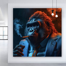 Lade das Bild in den Galerie-Viewer, Acrylglasbild Eindrucksvoller Gorilla mit Zigarre Quadrat