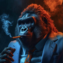 Lade das Bild in den Galerie-Viewer, Aluminiumbild Eindrucksvoller Gorilla mit Zigarre Quadrat