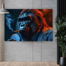 Lade das Bild in den Galerie-Viewer, Aluminiumbild Eindrucksvoller Gorilla mit Zigarre Querformat