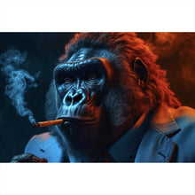 Lade das Bild in den Galerie-Viewer, Aluminiumbild gebürstet Eindrucksvoller Gorilla mit Zigarre Querformat