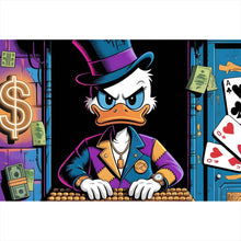 Lade das Bild in den Galerie-Viewer, Aluminiumbild gebürstet Eindrucksvolles Entenmotiv mit Geldsymbolen Querformat