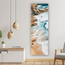 Lade das Bild in den Galerie-Viewer, Leinwandbild Eindrucksvolles Meeresrauschen auf Felsen Panorama Hoch