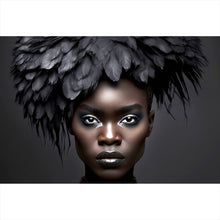 Lade das Bild in den Galerie-Viewer, Leinwandbild Elegante Frau mit beeindruckendem Federkopfschmuck Querformat