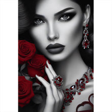 Lade das Bild in den Galerie-Viewer, Poster Elegante Frau mit Rosen und Schmuck Hochformat