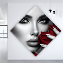 Lade das Bild in den Galerie-Viewer, Acrylglasbild Elegante Frau mit Rosen und Schmuck No. 2 Raute