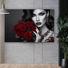 Lade das Bild in den Galerie-Viewer, Poster Elegante Frau mit Rosen und Schmuck Querformat