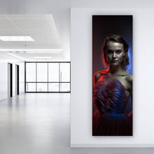 Lade das Bild in den Galerie-Viewer, Poster Elegante Frau vor Brücke und Sportwagen bei Nacht Panorama Hoch
