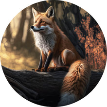 Lade das Bild in den Galerie-Viewer, Aluminiumbild gebürstet Eleganter Fuchs sitzt auf Baumstamm im Wald Kreis