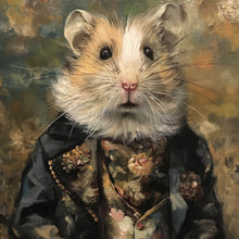 Lade das Bild in den Galerie-Viewer, Aluminiumbild gebürstet Eleganter Hamster in viktorianischer Kleidung kunstvoll gemalt Quadrat