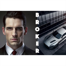 Lade das Bild in den Galerie-Viewer, Leinwandbild Eleganter Mann und Sportwagen vor moderner Architektur Querformat