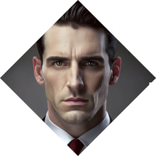 Lade das Bild in den Galerie-Viewer, Aluminiumbild gebürstet Eleganter Mann und Sportwagen vor moderner Architektur Raute