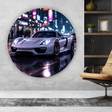 Lade das Bild in den Galerie-Viewer, Aluminiumbild gebürstet Eleganter Sportwagen bei Nacht in der Stadt Kreis