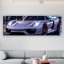 Lade das Bild in den Galerie-Viewer, Spannrahmenbild Eleganter Sportwagen bei Nacht in der Stadt Panorama