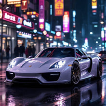 Lade das Bild in den Galerie-Viewer, Poster Eleganter Sportwagen bei Nacht in der Stadt Quadrat