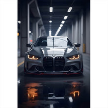 Lade das Bild in den Galerie-Viewer, Aluminiumbild gebürstet Eleganter Sportwagen in moderner Tiefgarage Hochformat
