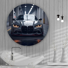 Lade das Bild in den Galerie-Viewer, Aluminiumbild Eleganter Sportwagen in moderner Tiefgarage Kreis