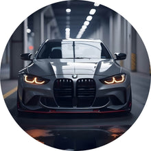 Lade das Bild in den Galerie-Viewer, Aluminiumbild gebürstet Eleganter Sportwagen in moderner Tiefgarage Kreis