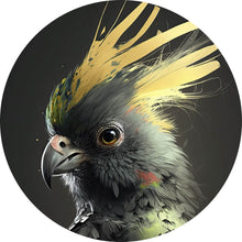 Lade das Bild in den Galerie-Viewer, Aluminiumbild gebürstet Eleganter Vogel mit gelbem Kamm auf dunklem Hintergrund Kreis