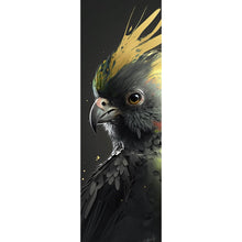 Lade das Bild in den Galerie-Viewer, Acrylglasbild Eleganter Vogel mit gelbem Kamm auf dunklem Hintergrund Panorama Hoch