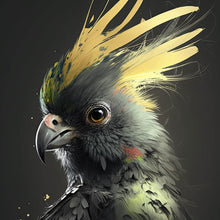 Lade das Bild in den Galerie-Viewer, Spannrahmenbild Eleganter Vogel mit gelbem Kamm auf dunklem Hintergrund Quadrat