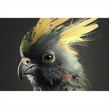 Lade das Bild in den Galerie-Viewer, Poster Eleganter Vogel mit gelbem Kamm auf dunklem Hintergrund Querformat