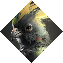 Lade das Bild in den Galerie-Viewer, Leinwandbild Eleganter Vogel mit gelbem Kamm auf dunklem Hintergrund Raute