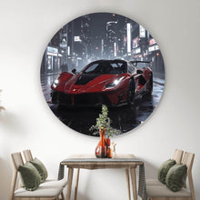 Lade das Bild in den Galerie-Viewer, Aluminiumbild gebürstet Elegantes Auto bei Nacht in der Stadt Kreis