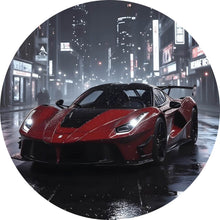 Lade das Bild in den Galerie-Viewer, Aluminiumbild gebürstet Elegantes Auto bei Nacht in der Stadt Kreis