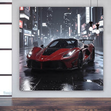 Lade das Bild in den Galerie-Viewer, Aluminiumbild Elegantes Auto bei Nacht in der Stadt Quadrat