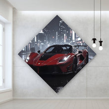 Lade das Bild in den Galerie-Viewer, Leinwandbild Elegantes Auto bei Nacht in der Stadt Raute