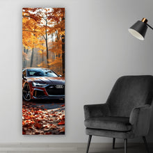 Lade das Bild in den Galerie-Viewer, Leinwandbild Elegantes Auto in herbstlicher Waldlandschaft Panorama Hoch