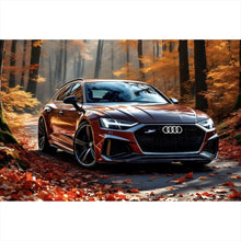 Lade das Bild in den Galerie-Viewer, Leinwandbild Elegantes Auto in herbstlicher Waldlandschaft Querformat