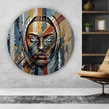 Lade das Bild in den Galerie-Viewer, Aluminiumbild gebürstet Elegantes Gesichtsporträt einer Frau No.2 Kreis