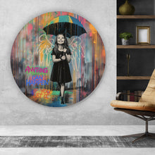 Lade das Bild in den Galerie-Viewer, Aluminiumbild Engel Mädchen mit Schirm Pop Art Kreis
