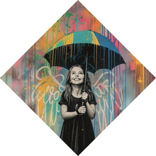 Lade das Bild in den Galerie-Viewer, Aluminiumbild gebürstet Engel Mädchen mit Schirm Pop Art Raute