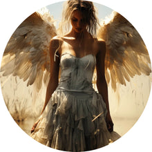Lade das Bild in den Galerie-Viewer, Aluminiumbild gebürstet Engelsporträt in mystischer Atmosphäre Kreis