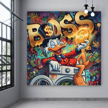 Lade das Bild in den Galerie-Viewer, Aluminiumbild Entenboss mit Geldmotiv Quadrat
