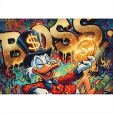 Lade das Bild in den Galerie-Viewer, Spannrahmenbild Entenboss mit Geldmotiv Querformat