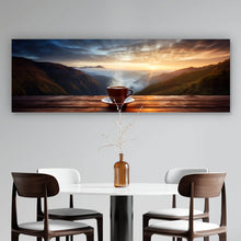 Lade das Bild in den Galerie-Viewer, Aluminiumbild gebürstet Entspannte Berglandschaft mit Kaffee am Morgen Panorama