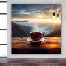 Lade das Bild in den Galerie-Viewer, Spannrahmenbild Entspannte Berglandschaft mit Kaffee am Morgen Quadrat