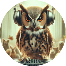 Lade das Bild in den Galerie-Viewer, Aluminiumbild gebürstet Eule als DJ mit Kopfhörern Kreis